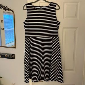 Talbots size XL stretch cotton A line navy and white striped dress
